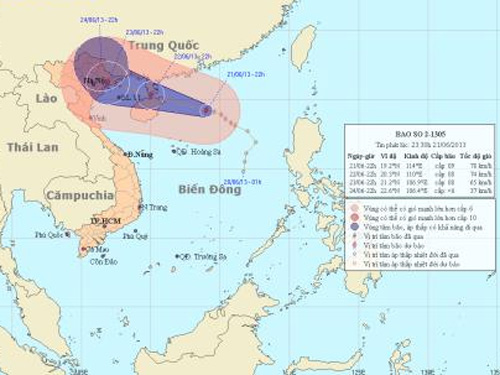 Bản đồ dự báo đường đi của bão số 2.